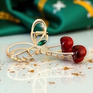 Cherry Hair Claw Clip Non-Slip Bow-Knot 🍒 Metal Hair Clip for Women & Girls